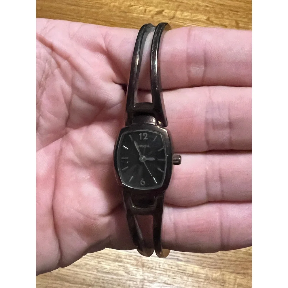 Fossil ES-1717 Womens Bangle Watch Gunmetal Stainless Steel Split Cuff Bracelet